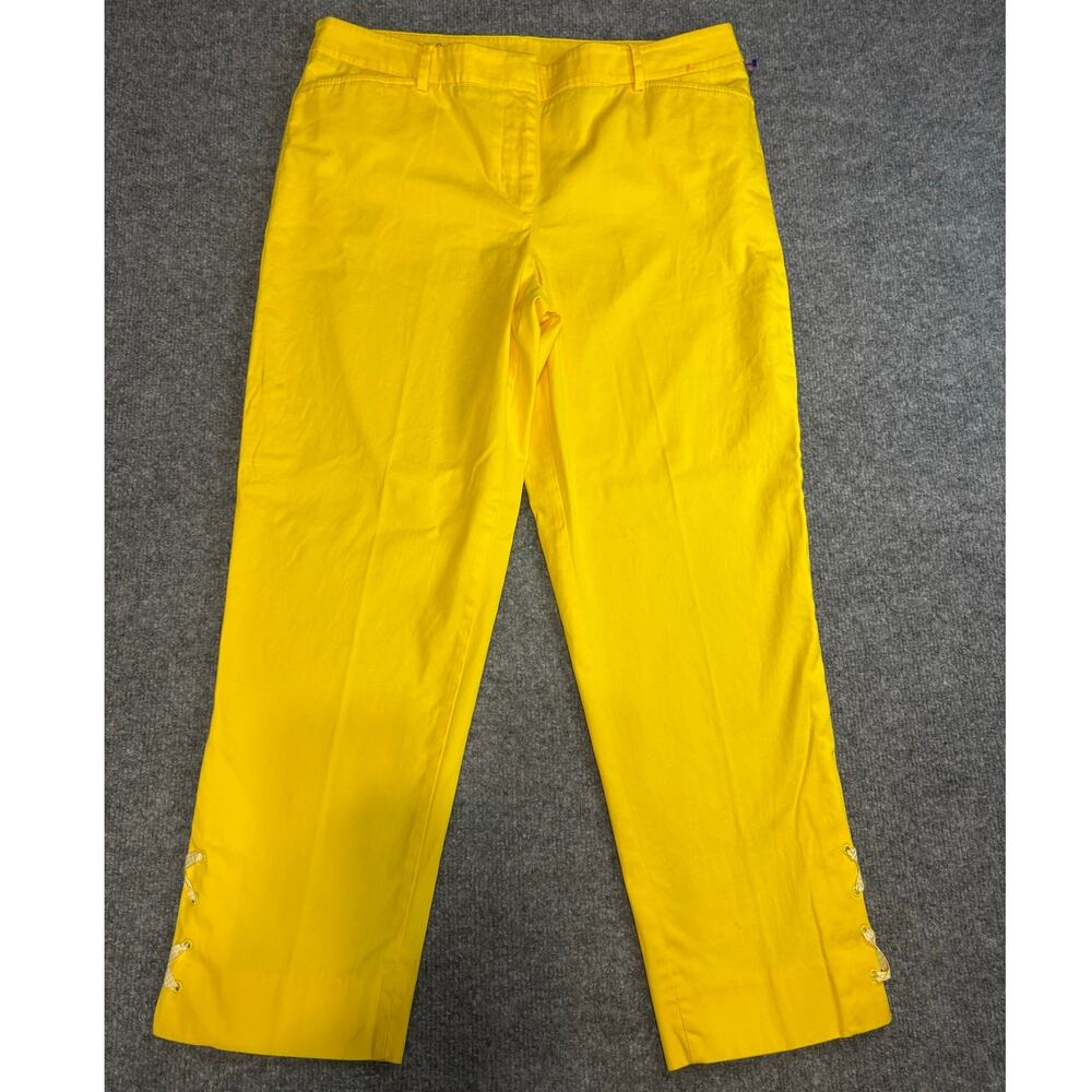 Talbots Bright Yellow Crop Ankle Pants Lace Up Hem Detail Size 10